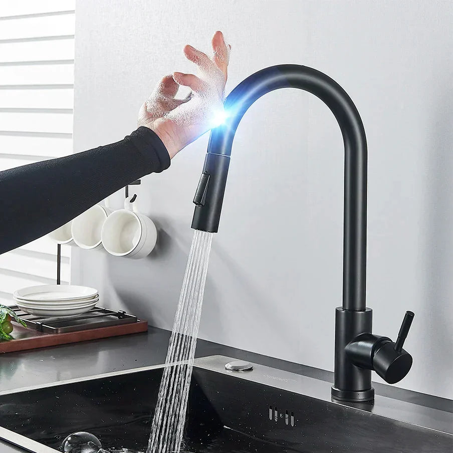 Charly | SmartTouch | Kitchen Faucet with Touch Sensor and Pull-Out Spray Head – Brushed Nickel