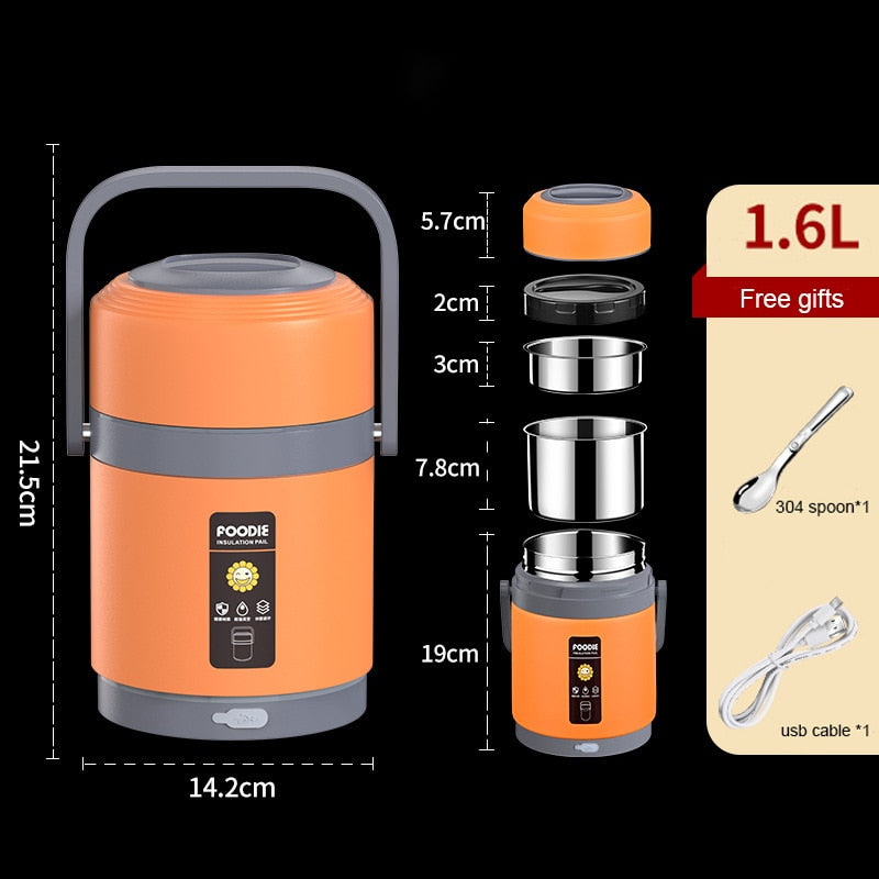 Charly | USB Heated Lunch Box | 304 Stainless Steel, Portable Food Warmer