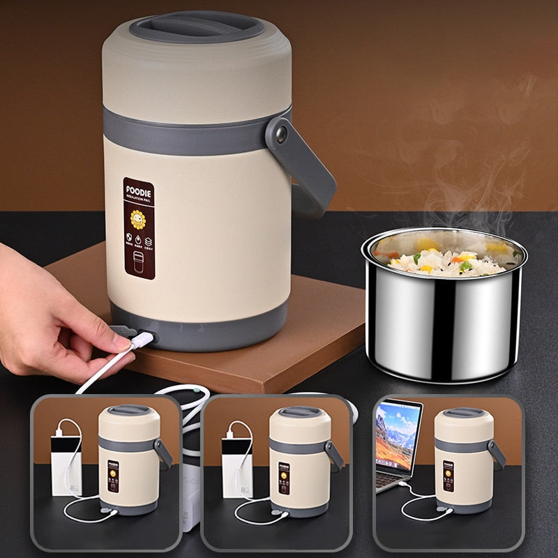 Sisica | USB Heated Lunch Box | 304 Stainless Steel, Portable Food Warmer