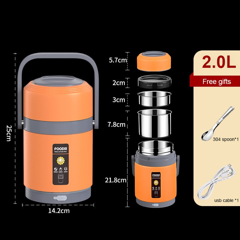 Charly | USB Heated Lunch Box | 304 Stainless Steel, Portable Food Warmer