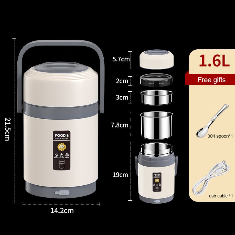 Charly | USB Heated Lunch Box | 304 Stainless Steel, Portable Food Warmer