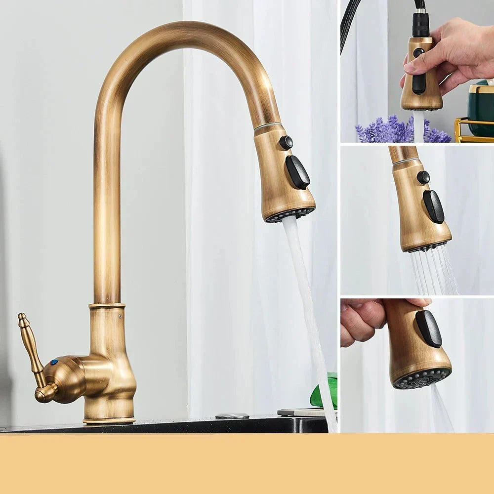 Charly | VintageTap Antique Brass Kitchen Tap – Retro Style Mixer Faucet with Swivel Spout