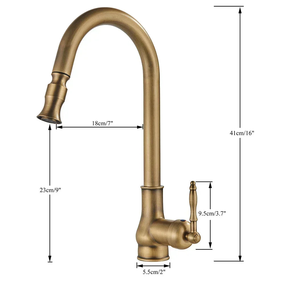 Sisica | VintageTap Antique Brass Kitchen Tap – Retro Style Mixer Faucet with Swivel Spout