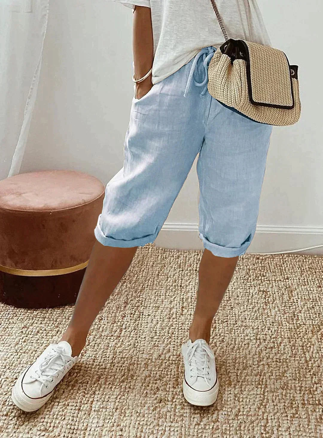 Charly | Women's Capri Linen Pants with Drawstring