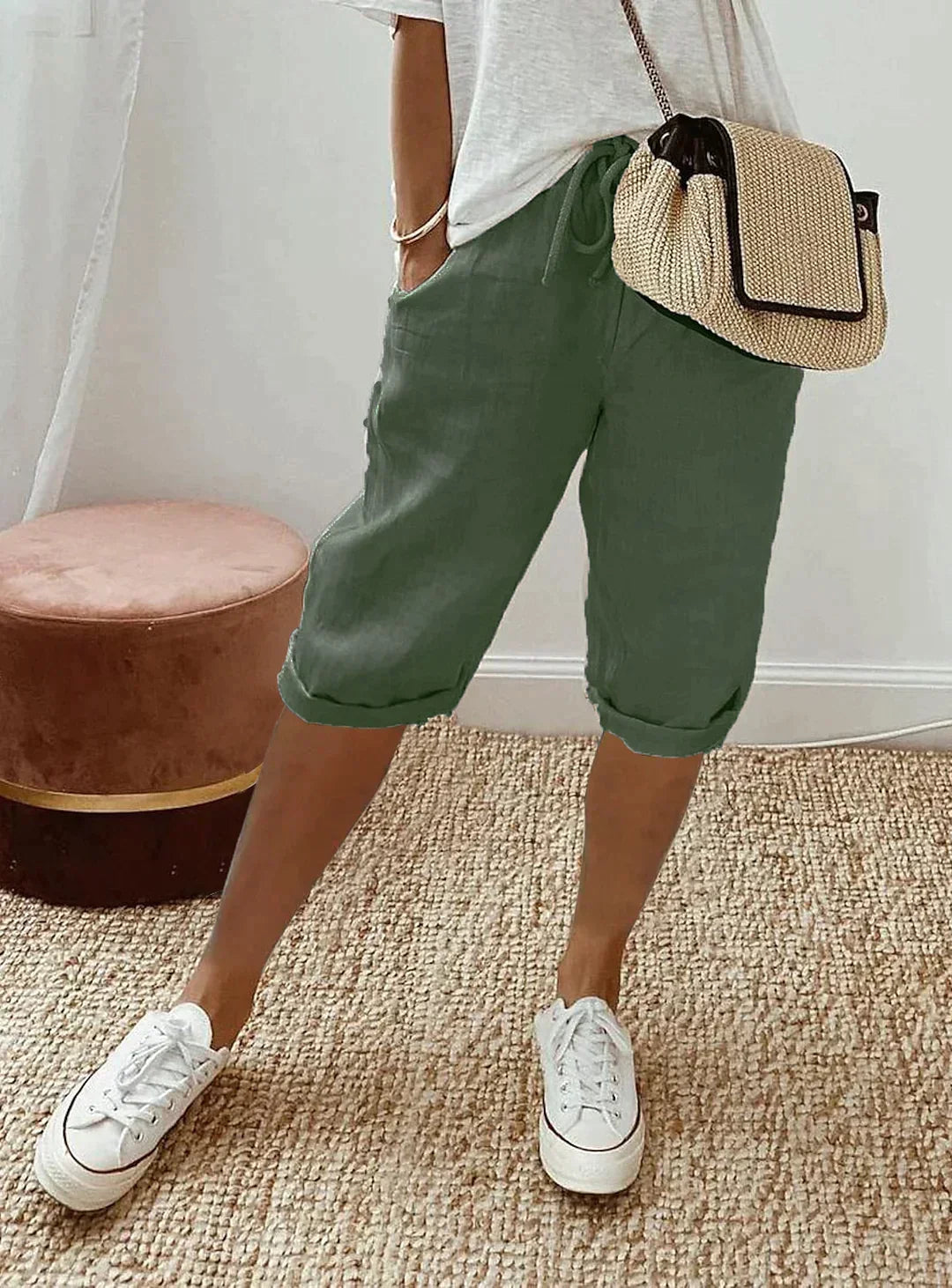 Charly | Women's Capri Linen Pants with Drawstring