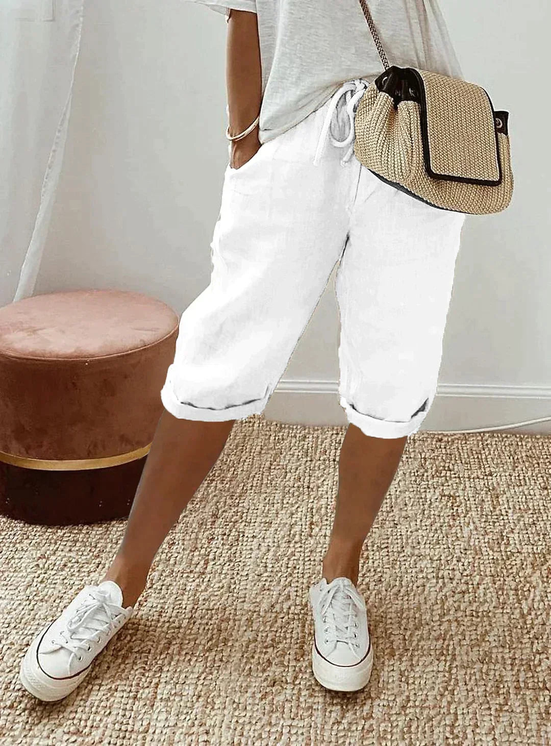 Charly | Women's Capri Linen Pants with Drawstring