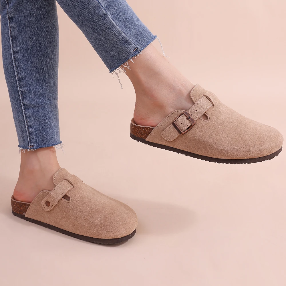 Charly | Women's Suede Clogs with Buckle Detail