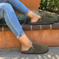 Sisica | Women's Suede Clogs with Buckle Detail