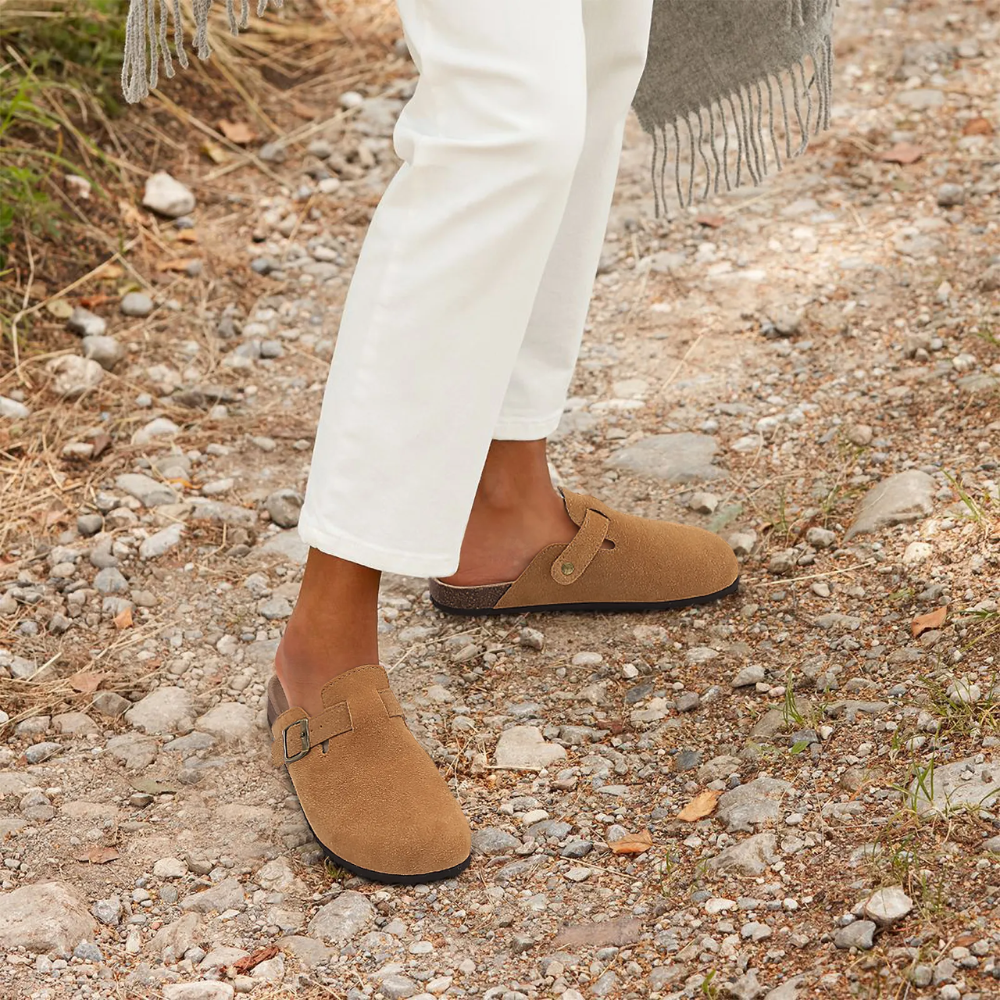Sisica | Women's Suede Clogs with Buckle Detail