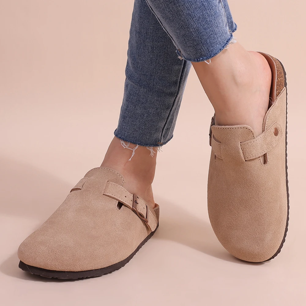 Sisica | Women's Suede Clogs with Buckle Detail