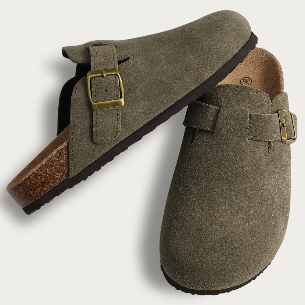 Charly | Women's Suede Clogs with Buckle Detail