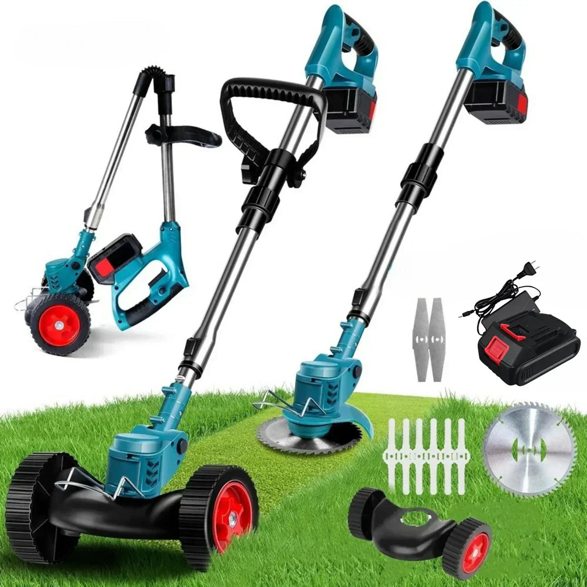 36V Wheeled String Trimmer - Foldable, Height Adj.