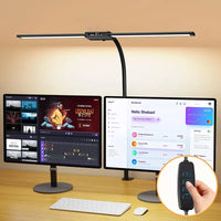 Double-Head Dimmable LED Desk Lamp with Clamp for Home Office