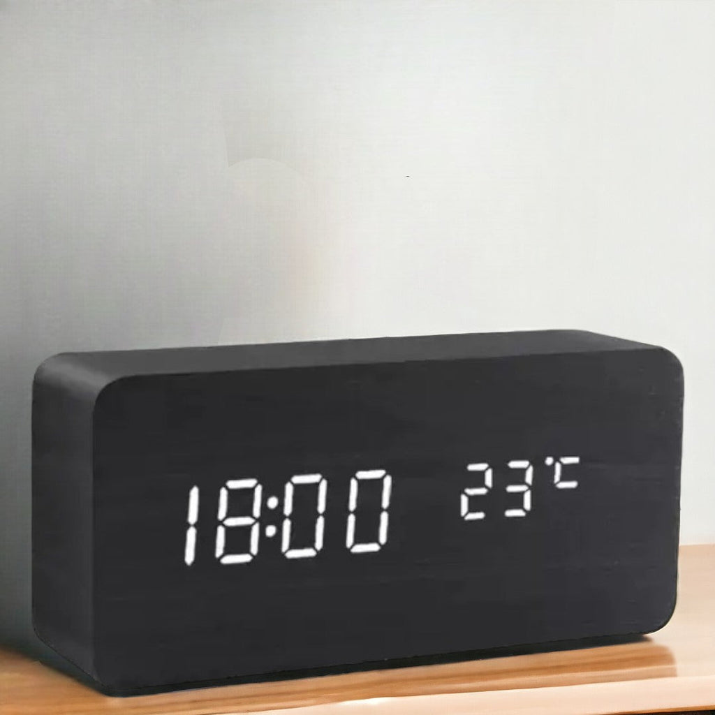 EcoLED Clock - Digital Wooden Alarm with Voice Control