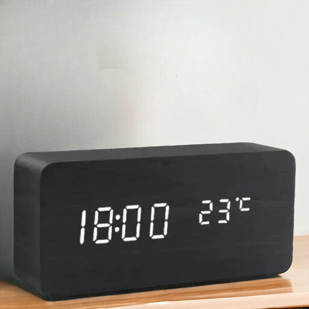 EcoLED Clock - Digital Wooden Alarm with Voice Control