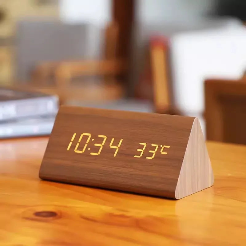 EcoLED Clock - Digital Wooden Alarm with Voice Control