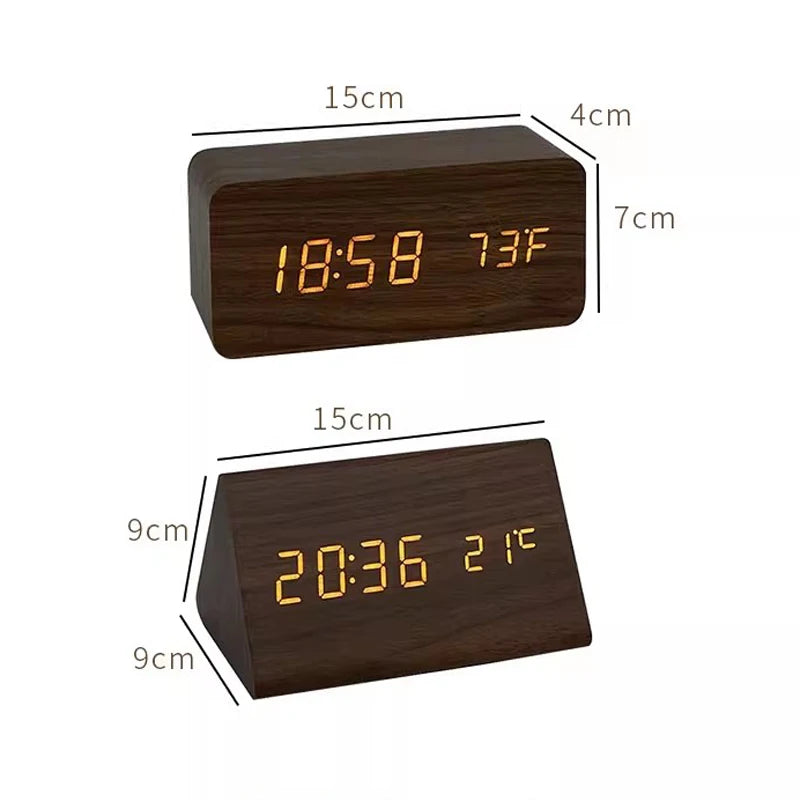 EcoLED Clock - Digital Wooden Alarm with Voice Control