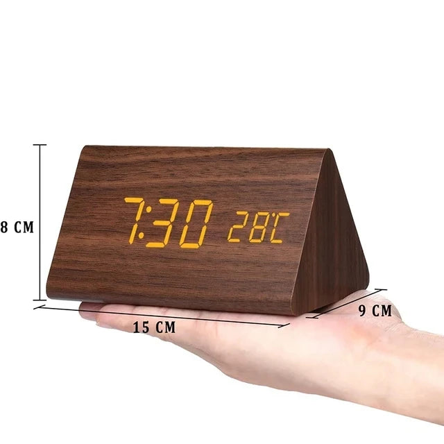 EcoLED Clock - Digital Wooden Alarm with Voice Control