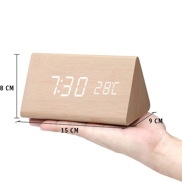 EcoLED Clock - Digital Wooden Alarm with Voice Control
