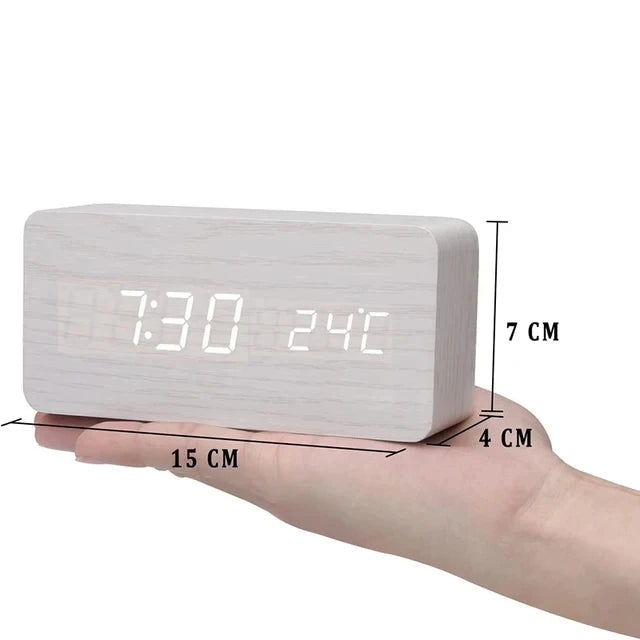 EcoLED Clock - Digital Wooden Alarm with Voice Control