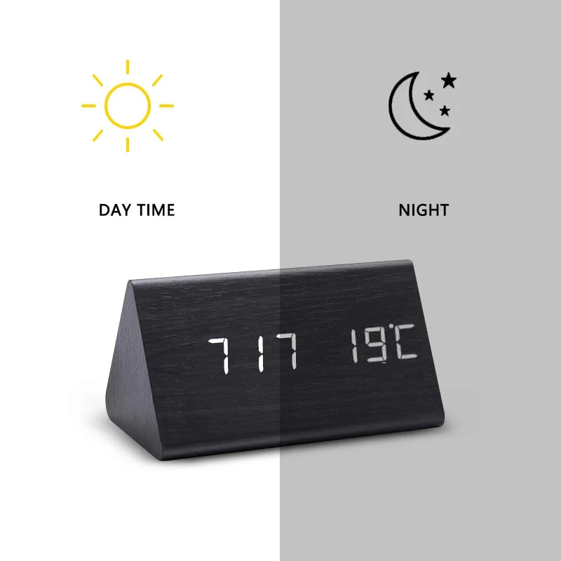 EcoLED Clock - Digital Wooden Alarm with Voice Control
