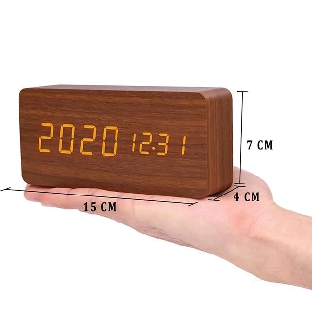 EcoLED Clock - Digital Wooden Alarm with Voice Control