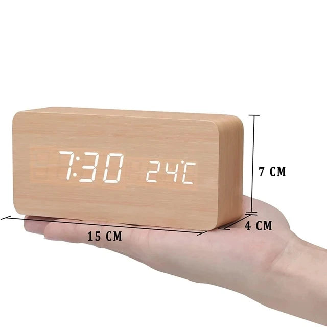 EcoLED Clock - Digital Wooden Alarm with Voice Control