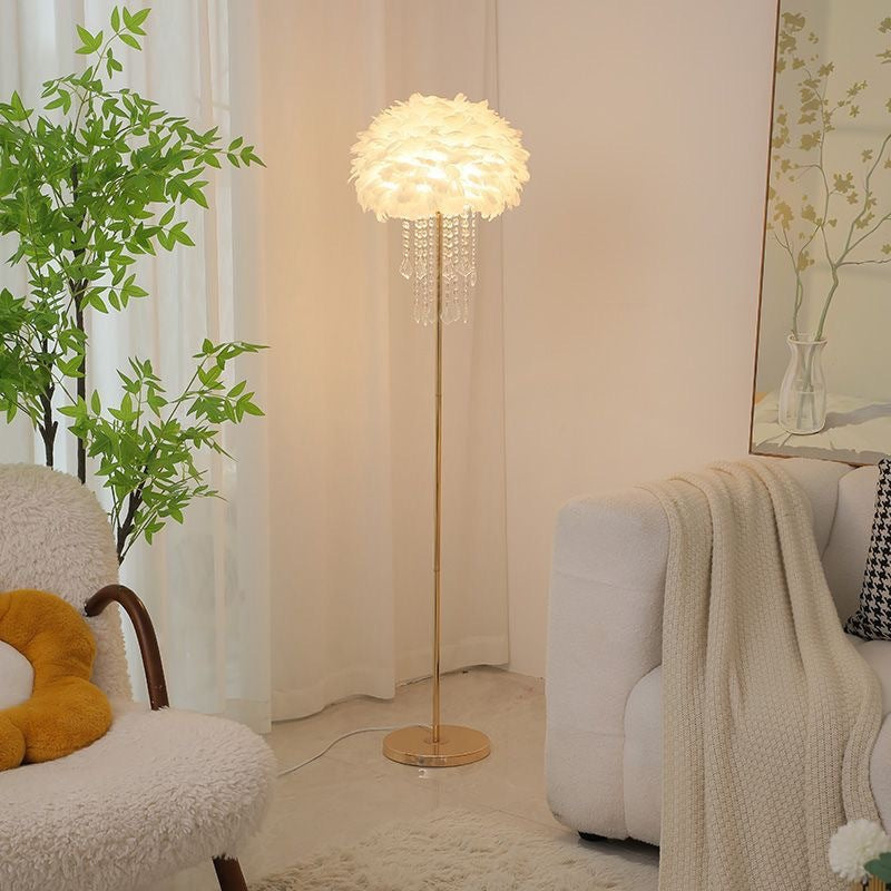 Feather and Crystal Floor Lamp, Nordic Style