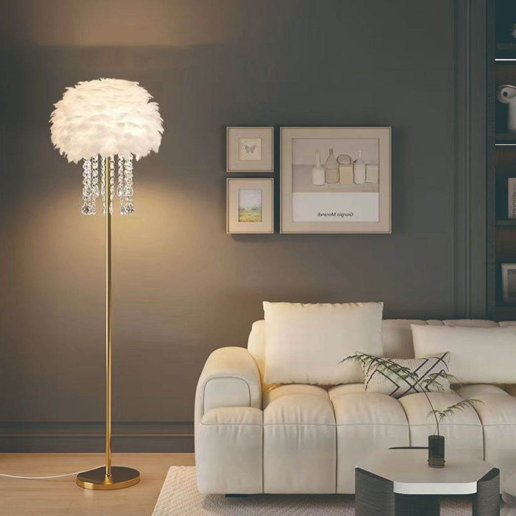 Feather and Crystal Floor Lamp, Nordic Style