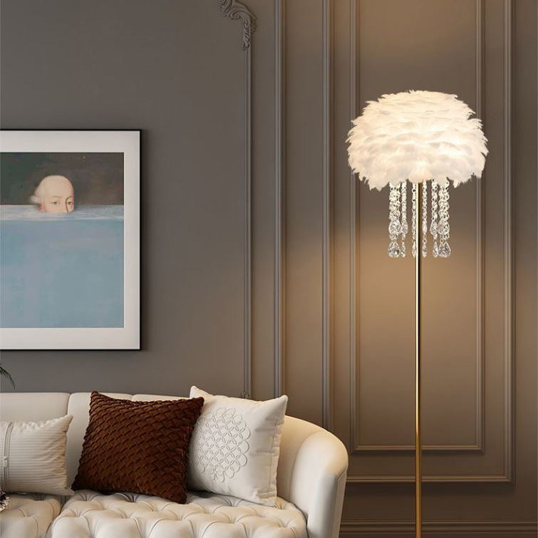 Feather and Crystal Floor Lamp, Nordic Style