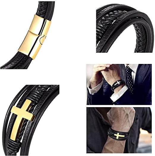 Leather Wrap Bracelet with Cross Accent