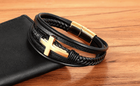Leather Wrap Bracelet with Cross Accent