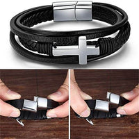 Leather Wrap Bracelet with Cross Accent