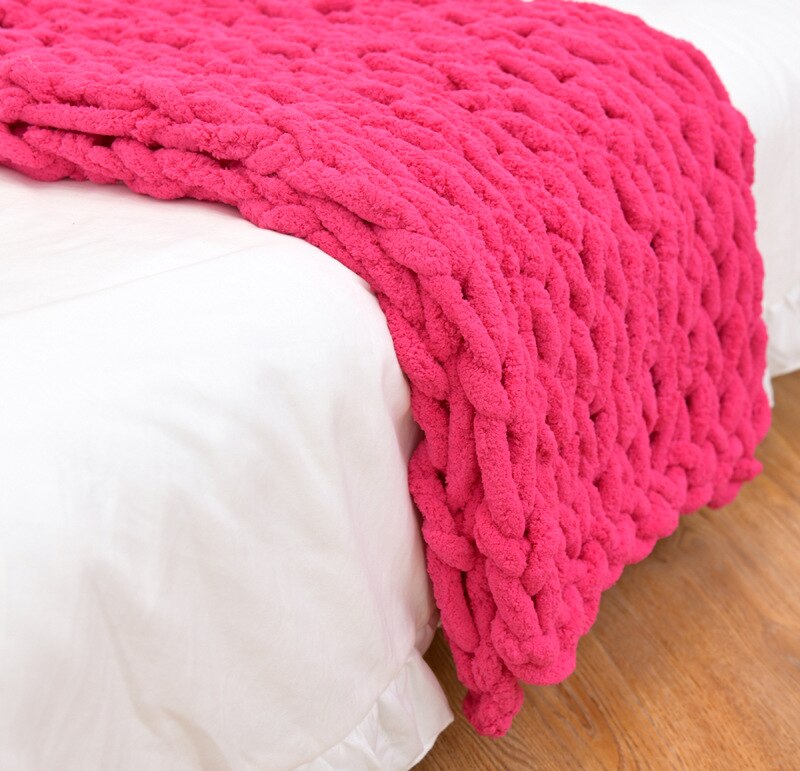 Handmade Chunky Knitted Blanket Microfiber