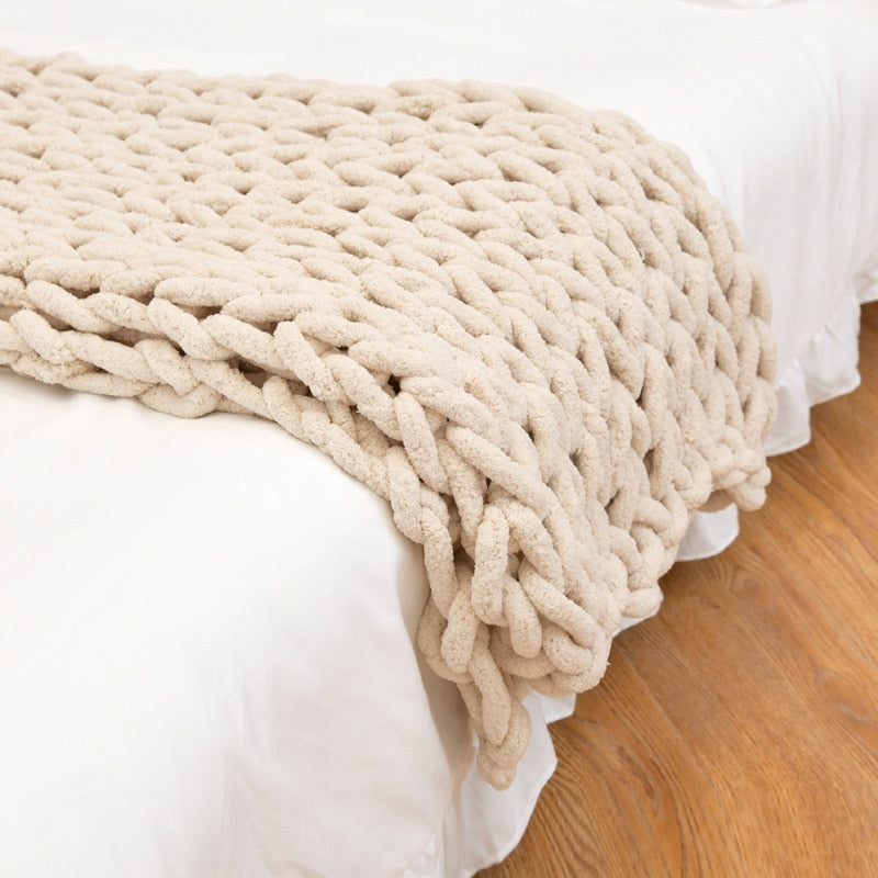 Handmade Chunky Knitted Blanket Microfiber