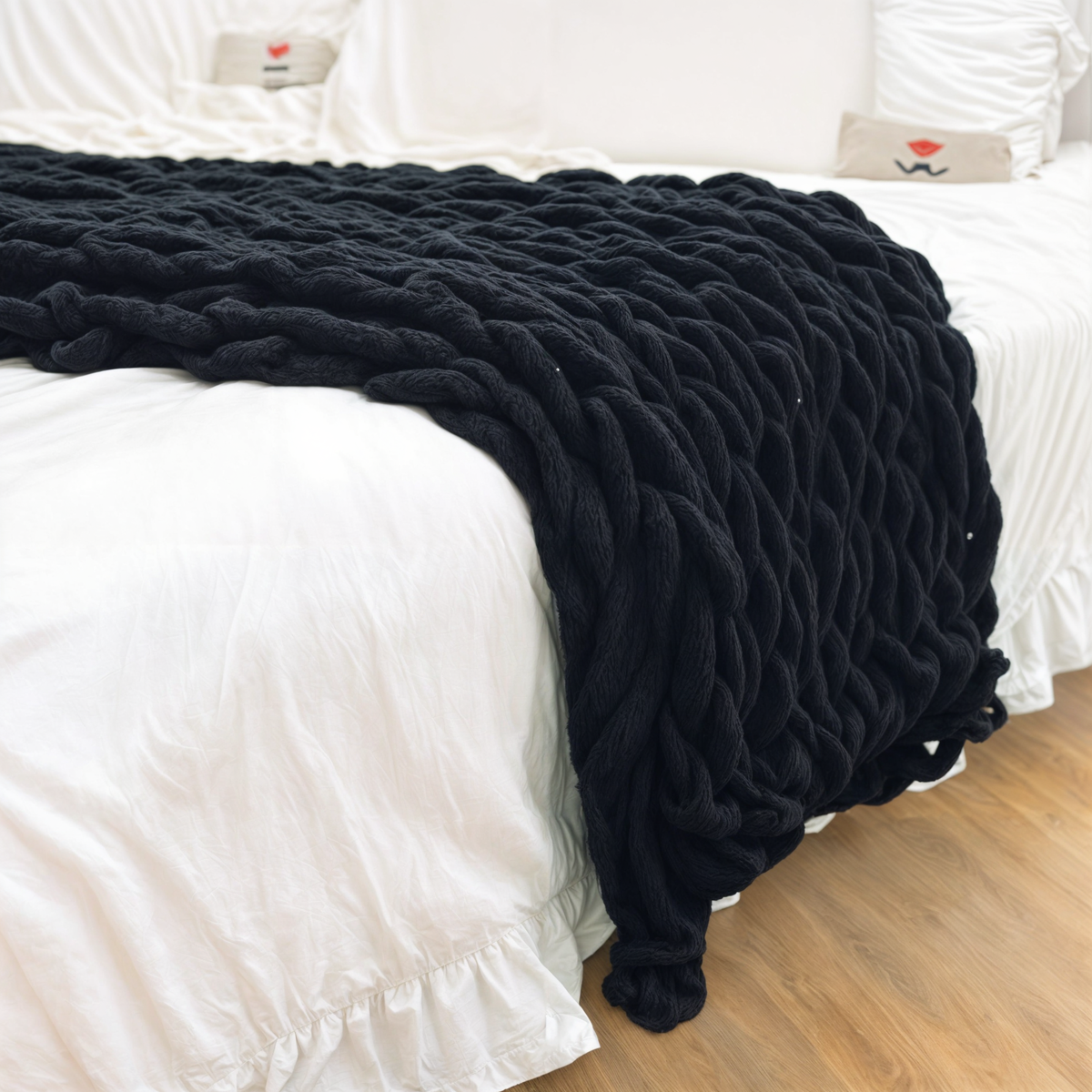 Handmade Chunky Knitted Blanket Microfiber
