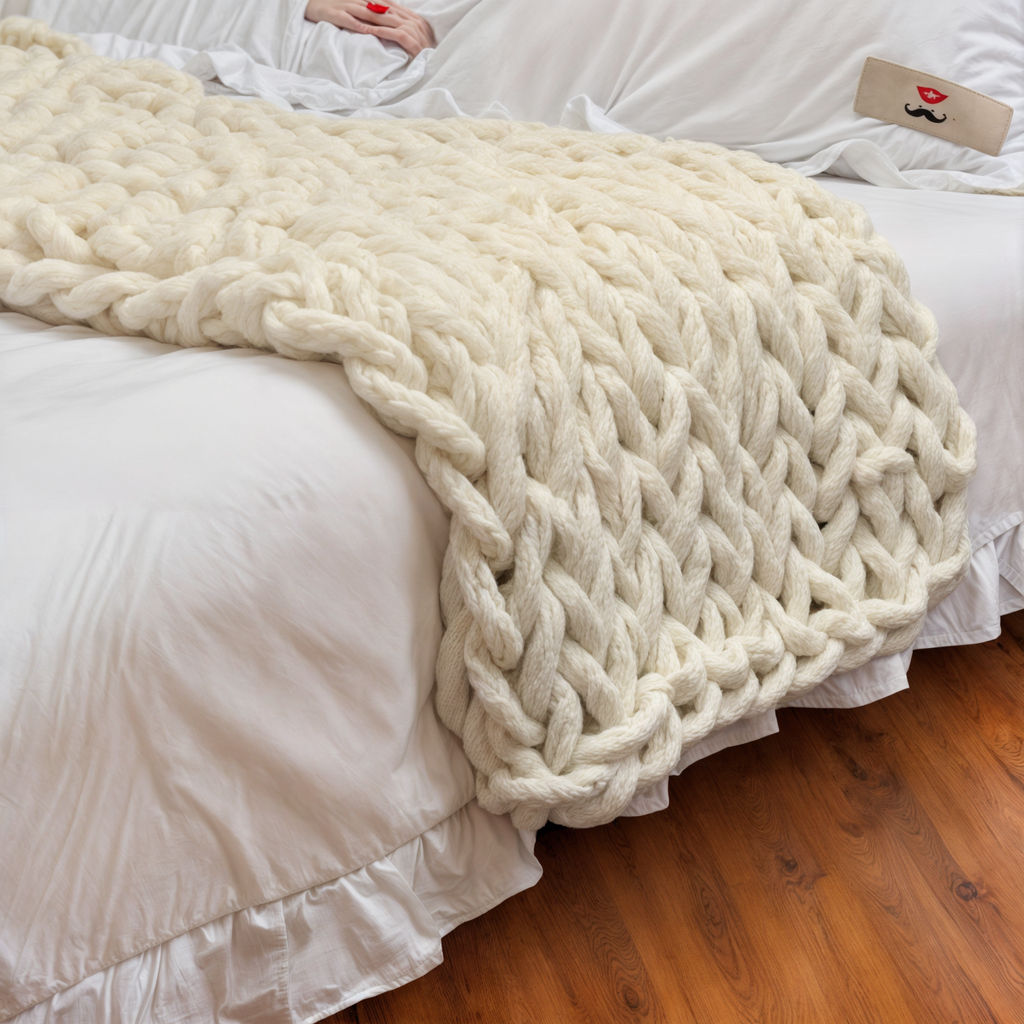 Handmade Chunky Knitted Blanket Microfiber