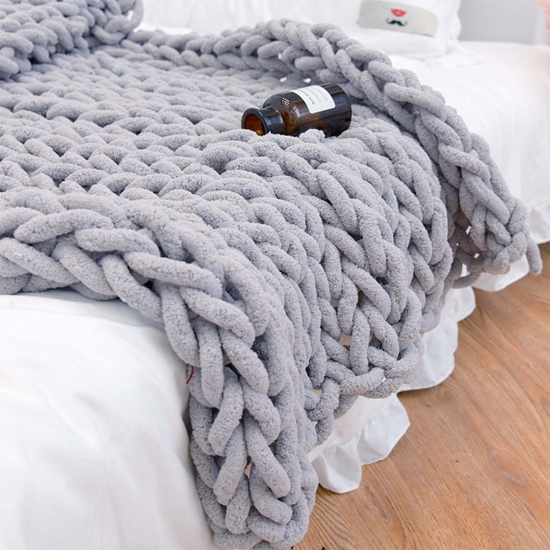 Handmade Chunky Knitted Blanket Microfiber