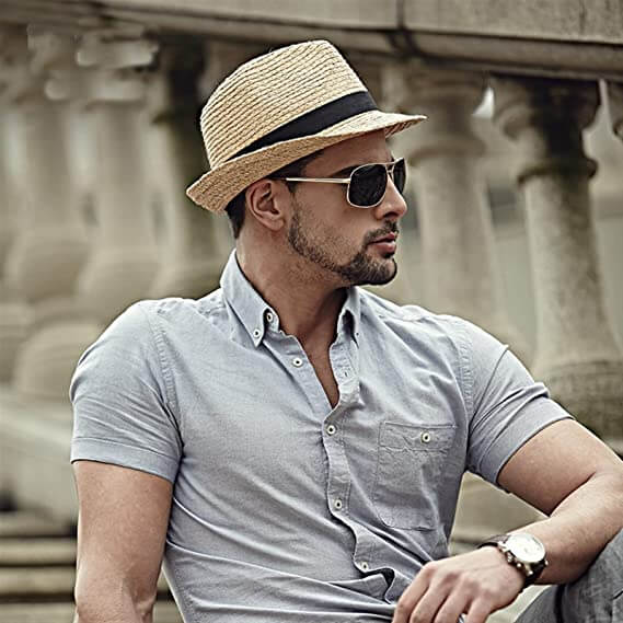 Woven Straw Trilby Hat for Sun Protection