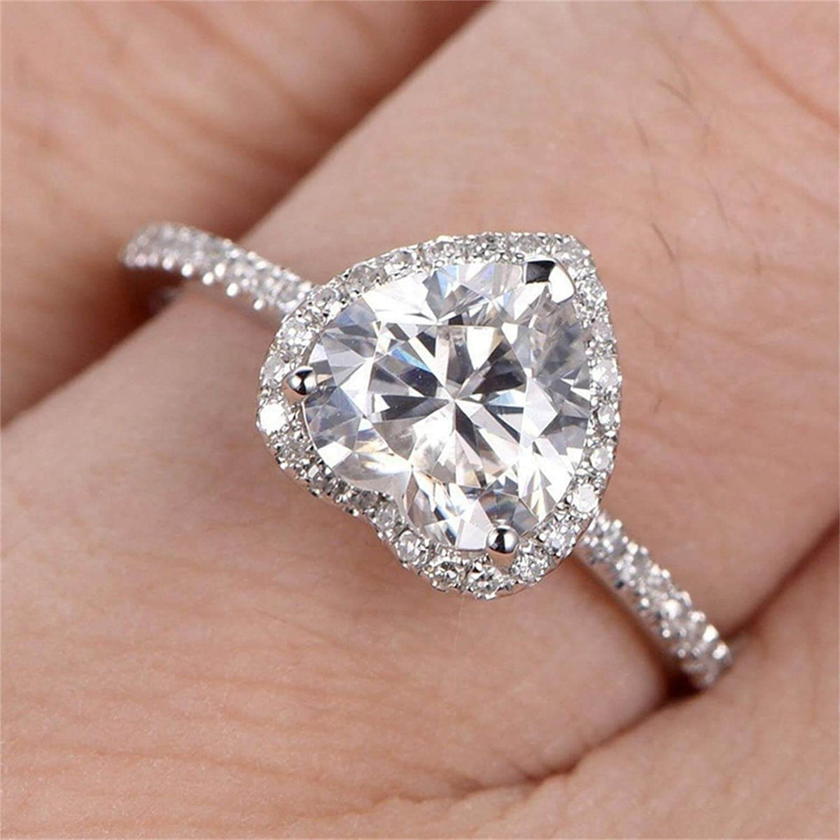 Heart Shape Cubic Zirconia Halo Ring