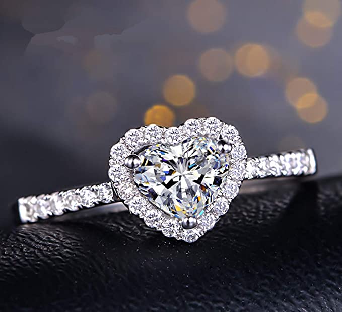 Heart Shape Cubic Zirconia Halo Ring