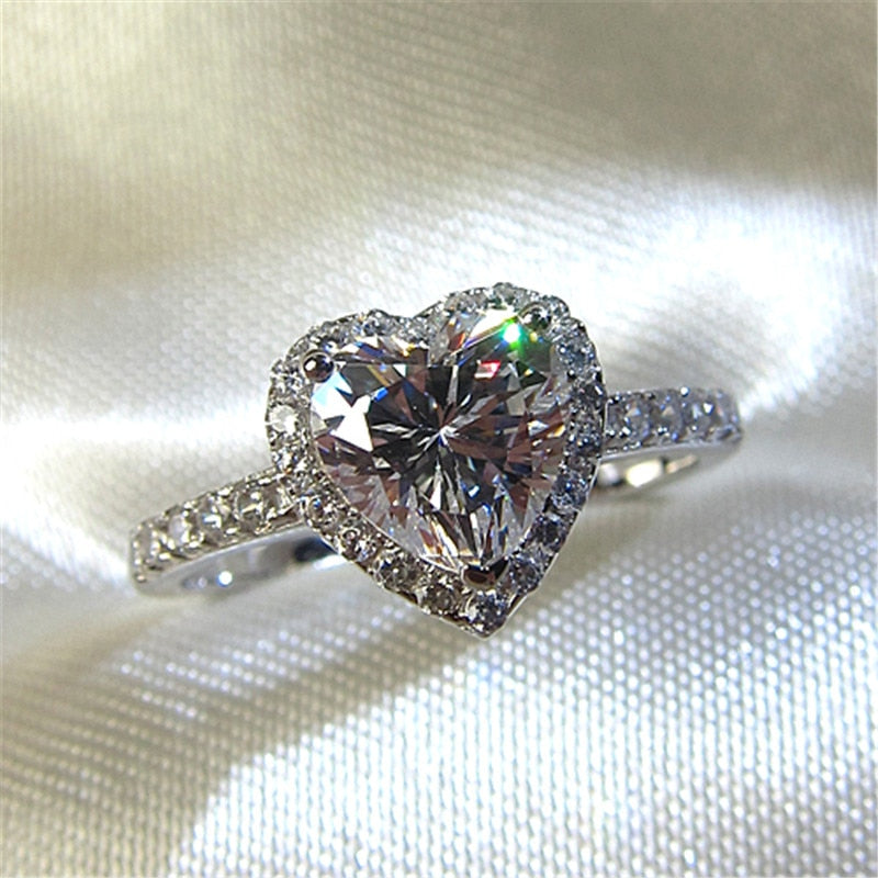 Heart Shape Cubic Zirconia Halo Ring