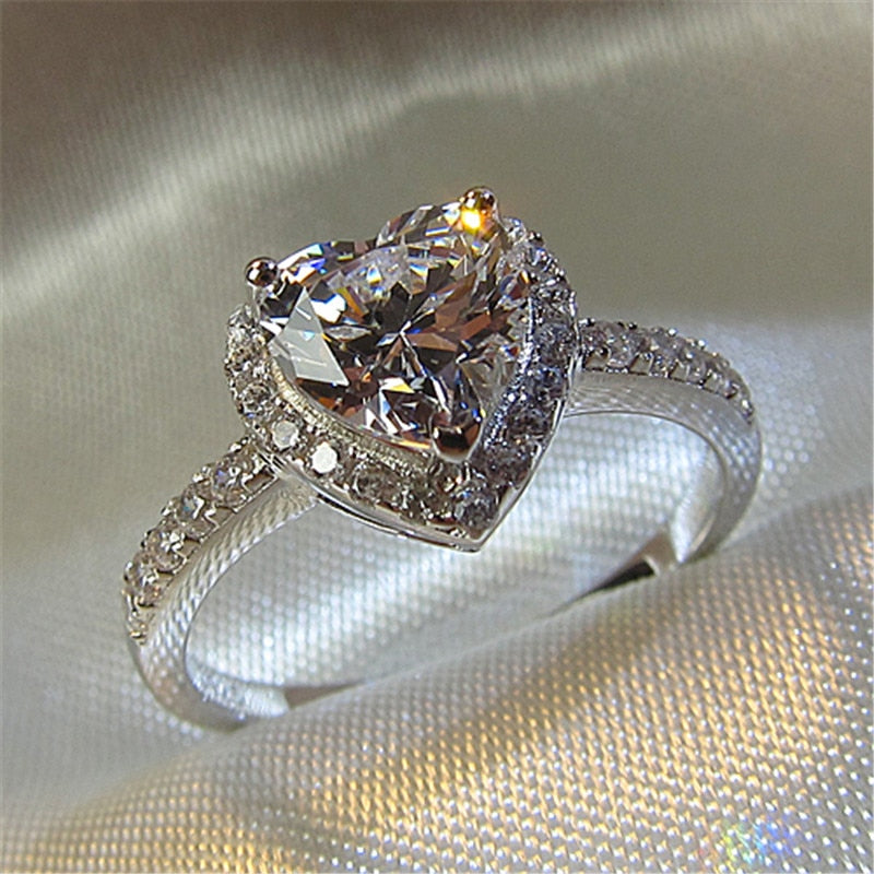 Heart Shape Cubic Zirconia Halo Ring