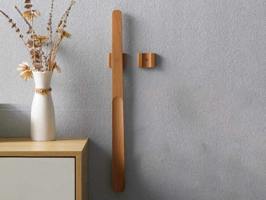Magnetic Wooden Shoe Horn with Wall Mount