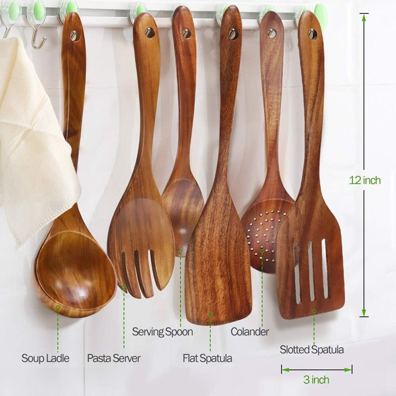 Natural Teak Wood Cooking Utensil Set