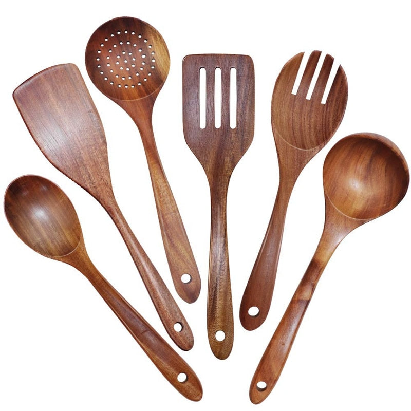 Natural Teak Wood Cooking Utensil Set