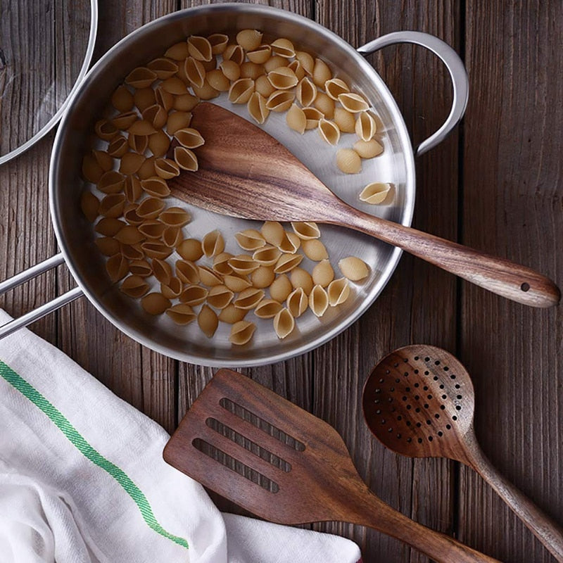 Natural Teak Wood Cooking Utensil Set
