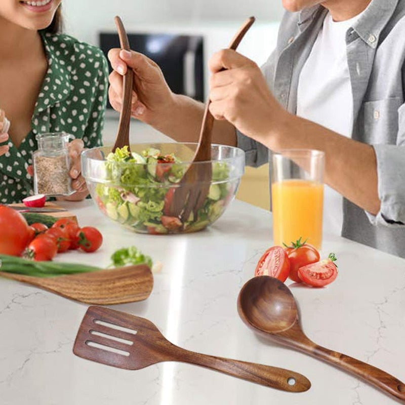 Natural Teak Wood Cooking Utensil Set