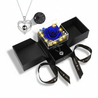 Preserved Eternal Flower Rose Gift Box with LED Light and Love Necklace