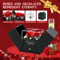 Preserved Eternal Flower Rose Gift Box with LED Light and Love Necklace